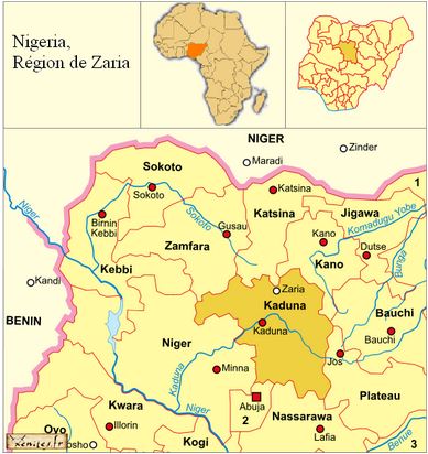 nigéria, carte region de Zaria