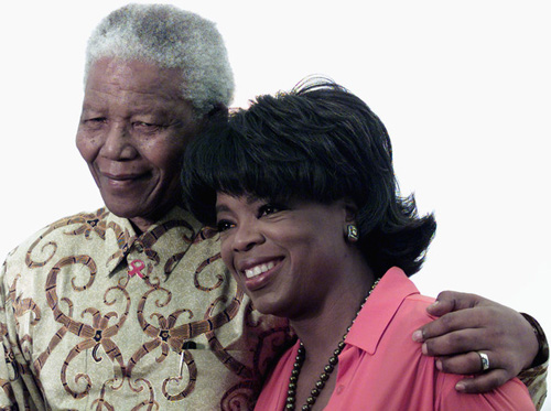 OPRAH WINFREY WITH FORMER SOUTH AFRICA PRESIDENT NELSON MANDELA