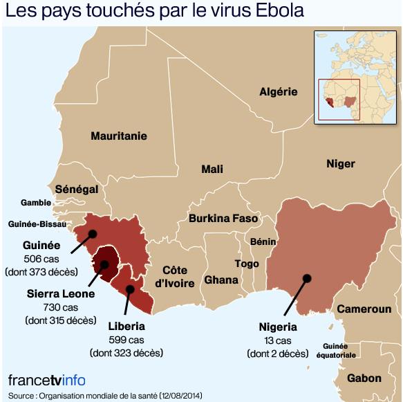 Les pays touchés par le virus Ebola