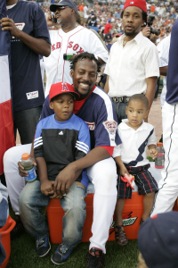 DETROIT - JULY 11: Vladimir Guerrero of the Anaheim Angels is pictured with his family during the CENTURY 21 Home Run Derby at Comerica Park on July 11, 2005 in Detroit, Michigan. (Photo by Rich Pilling /MLB Photos via Getty Images)