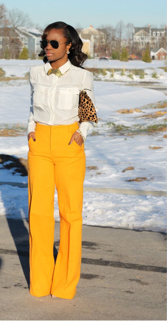 black white and yellow outfit