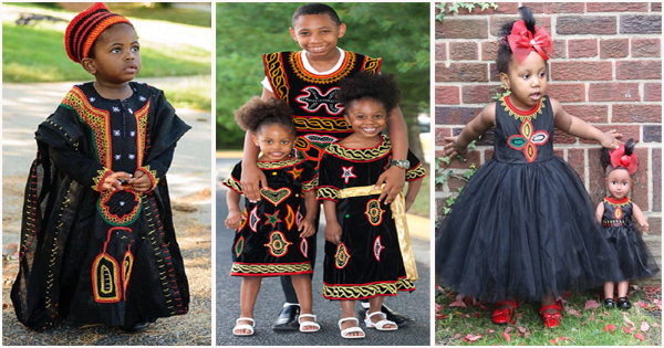 Children In Cameroonian Traditional Toghu Clothing - Afroculture.Net