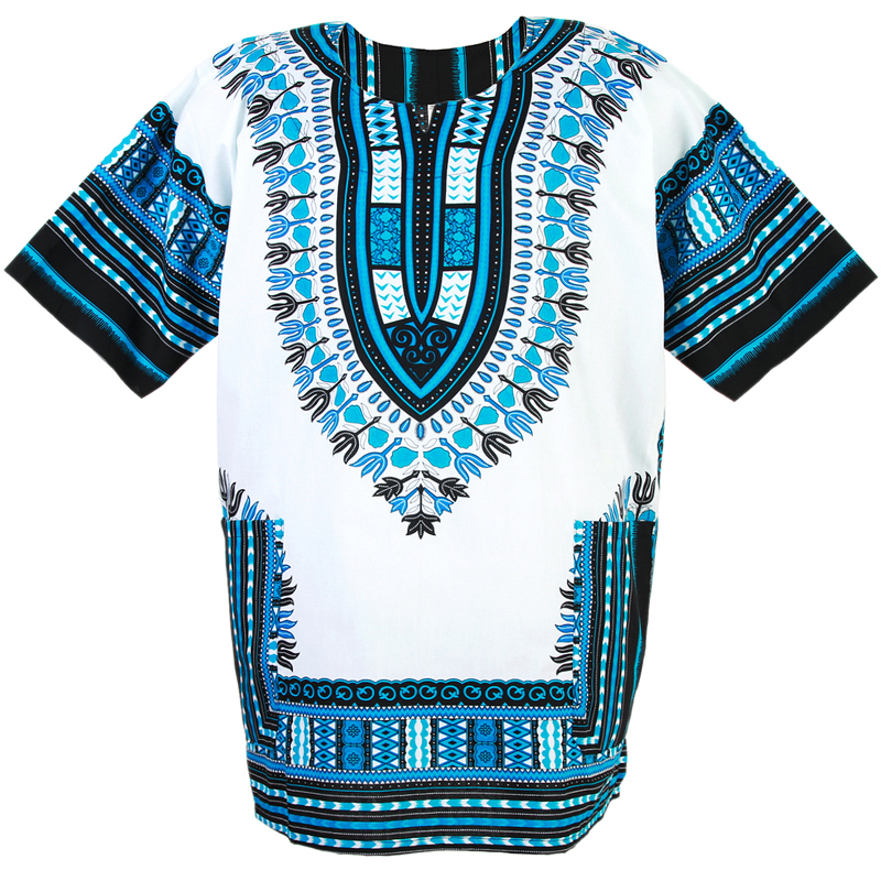 T-shirt Dashiki bleu clair blanc chemise Dashiki